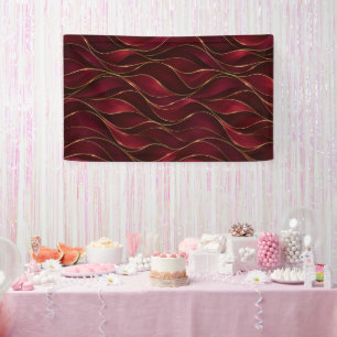 Elegant Burgundy Red Marble Waves with Gold Accent Banner