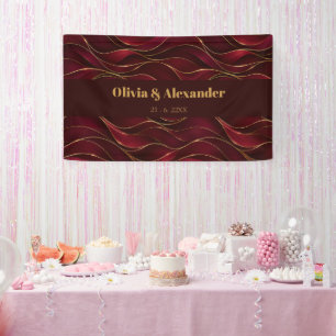 Elegant Burgundy Red Marble Waves with Gold Accent Banner