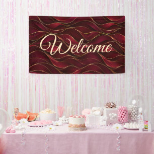 Elegant Burgundy Red Marble Waves with Gold Accent Banner