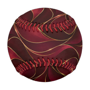 Elegant Burgundy Red Marble Waves with Gold Accent Baseball