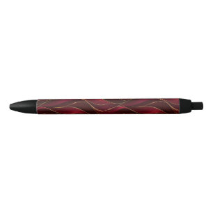 Elegant Burgundy Red Marble Waves with Gold Accent Black Ink Pen