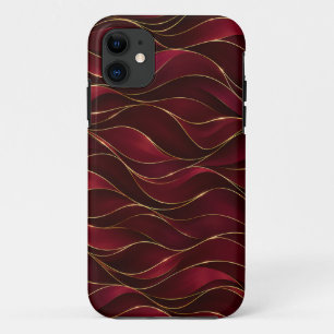 Elegant Burgundy Red Marble Waves with Gold Accent iPhone 11 Case