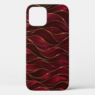 Elegant Burgundy Red Marble Waves with Gold Accent iPhone 12 Case