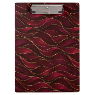 Elegant Burgundy Red Marble Waves with Gold Accent Clipboard
