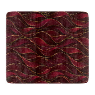 Elegant Burgundy Red Marble Waves with Gold Accent Cutting Board