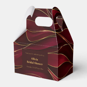 Elegant Burgundy Red Marble Waves with Gold Accent Favour Box