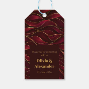 Elegant Burgundy Red Marble Waves with Gold Accent Gift Tags