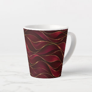 Elegant Burgundy Red Marble Waves with Gold Accent Latte Mug