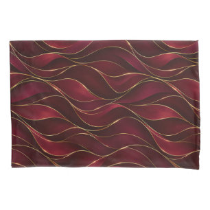 Elegant Burgundy Red Marble Waves with Gold Accent Pillowcase