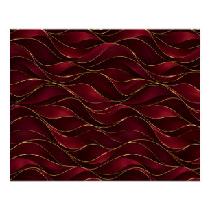 Elegant Burgundy Red Marble Waves with Gold Accent Poster