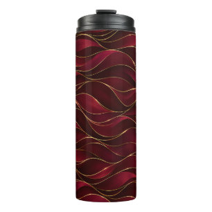 Elegant Burgundy Red Marble Waves with Gold Accent Thermal Tumbler