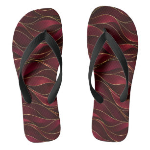 Elegant Burgundy Red Marble Waves with Gold Accent Thongs
