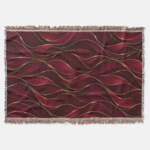 Elegant Burgundy Red Marble Waves with Gold Accent Throw Blanket