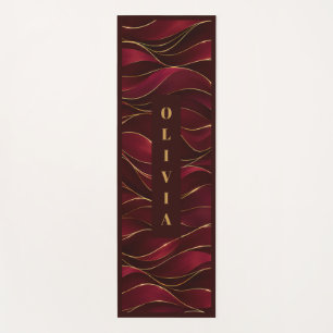 Elegant Burgundy Red Marble Waves with Gold Accent Yoga Mat