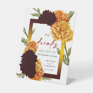 Elegant Burgundy Red "Marigold" Open Bar Wedding Pedestal Sign
