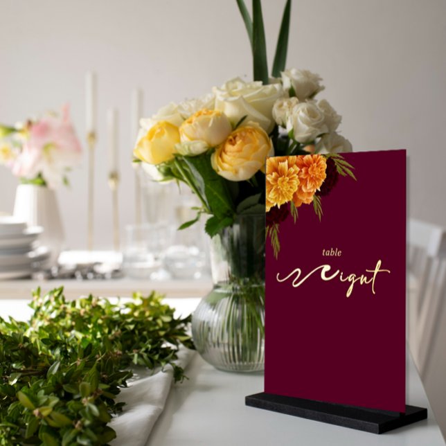 Elegant Burgundy Red  "MARIGOLD" Table Number (Creator Uploaded)