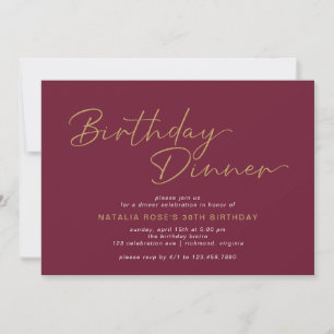 Elegant Burgundy Red   Maroon Gold Birthday Dinner Invitation