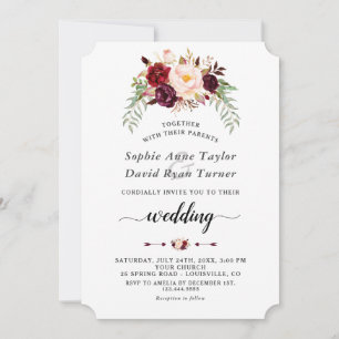 Elegant Burgundy Red Marsala Floral Wedding Invitation
