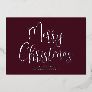 Elegant Burgundy Red Merry Christmas Silver Foil Holiday Card