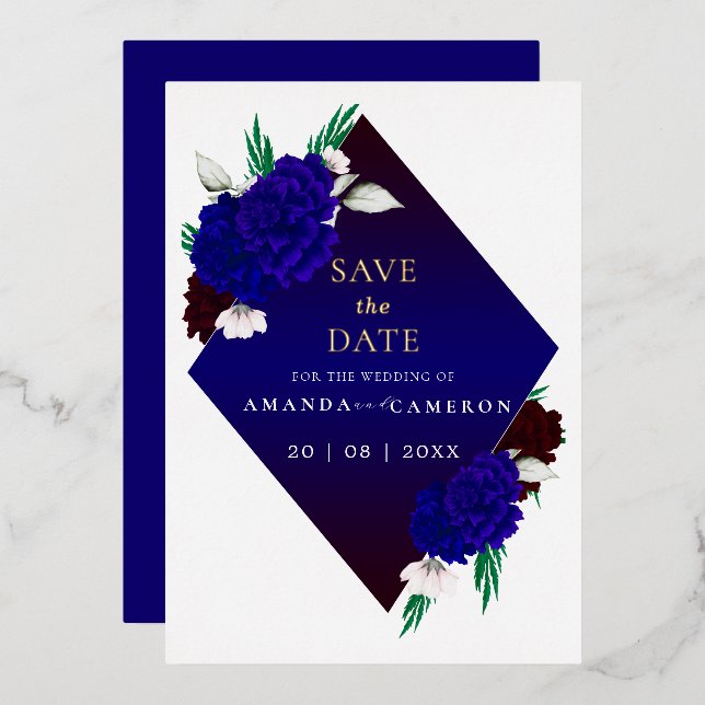 Elegant Burgundy Red Navy Blue "MARIGOLD" Wedding (Front/Back)