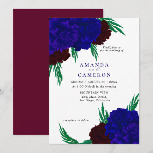 Elegant Burgundy Red Navy Blue "MARIGOLD" Wedding Invitation