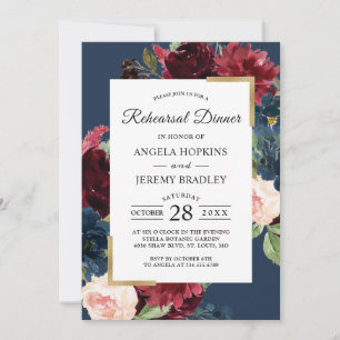 Elegant Burgundy Red Navy Blue Rehearsal Dinner Invitation