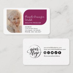 Elegant Burgundy Red Photo Logo Social Business Card