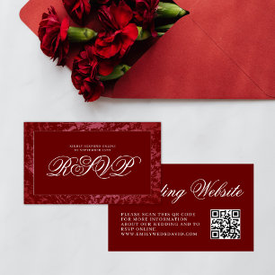 Elegant Burgundy Red QR RSVP Enclosure Card
