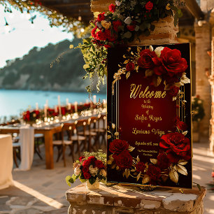 Elegant Burgundy Red Rose & Gold Wedding Poster