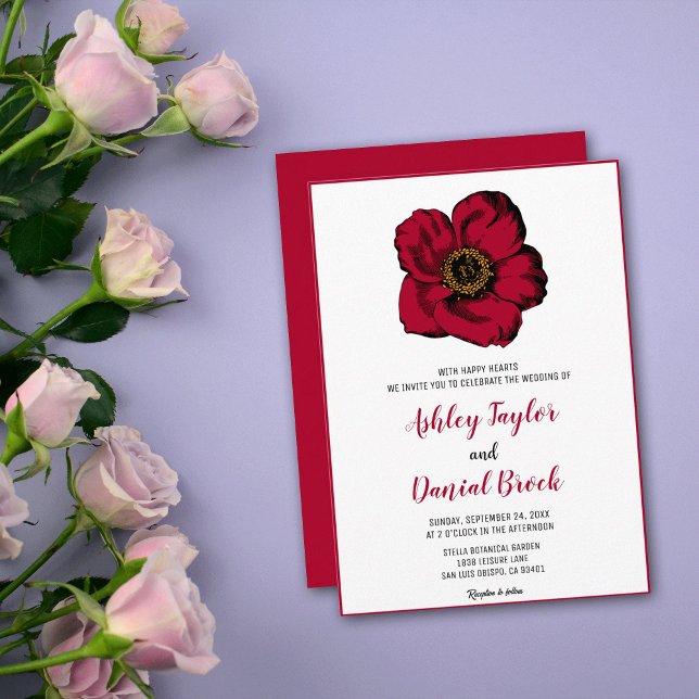 Elegant burgundy red rose romantic floral Wedding  Invitation (Creator Uploaded)