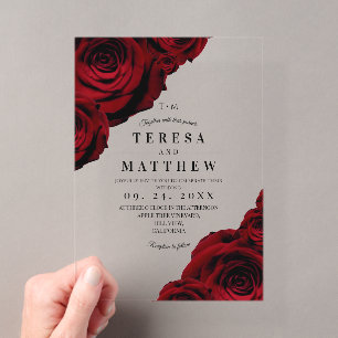 Elegant Burgundy Red Roses Floral Wedding Acrylic Invitations