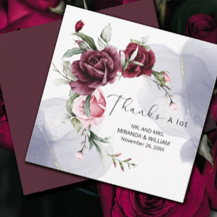 Elegant Burgundy Red Roses Watercolor Thank You Ca Card