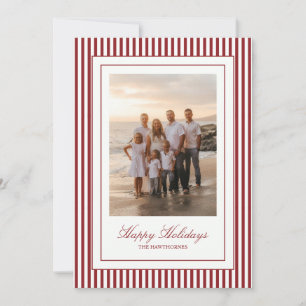 Elegant Burgundy Red Stripe Happy Holidays Photo Holiday Card