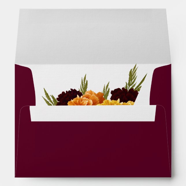 Elegant Burgundy Red Watercolor "MARIGOLD" Wedding Envelope (Back (Bottom))