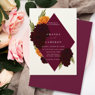 Elegant Burgundy Red Watercolor "MARIGOLD" Wedding Invitation