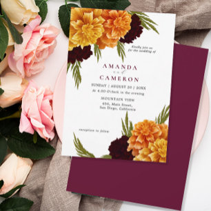 Elegant Burgundy Red Watercolor "MARIGOLD" Wedding Invitation