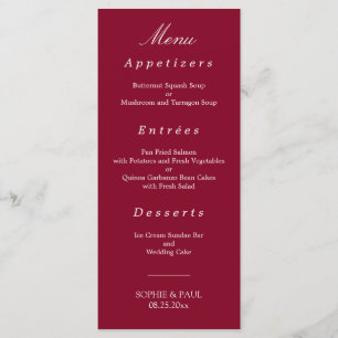 Elegant Burgundy Red Wedding Menu