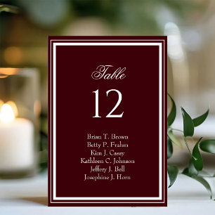 Elegant Burgundy Red Wedding Table Number
