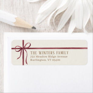 Elegant Burgundy Ribbon Holiday Return Address Label