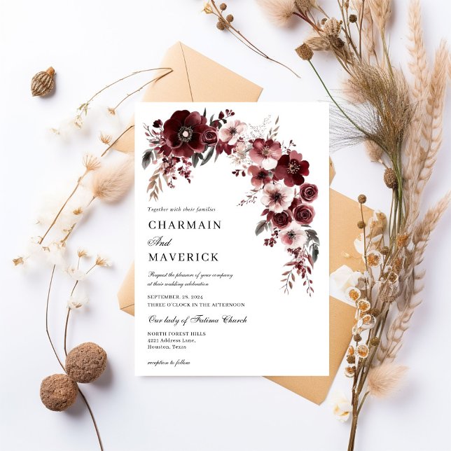 Elegant burgundy rose and floral design Wedding  Invitation (Creator Uploaded)