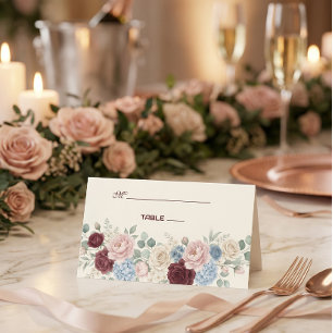 Elegant Burgundy Rose Chic Wedding Place Card