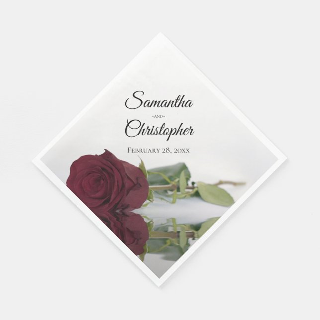 Elegant Burgundy Rose Diagonal Design Wedding Napkin (Corner)