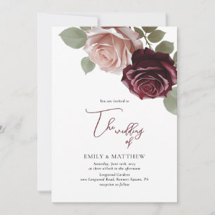 Elegant Burgundy Rose Floral Wedding Invitation