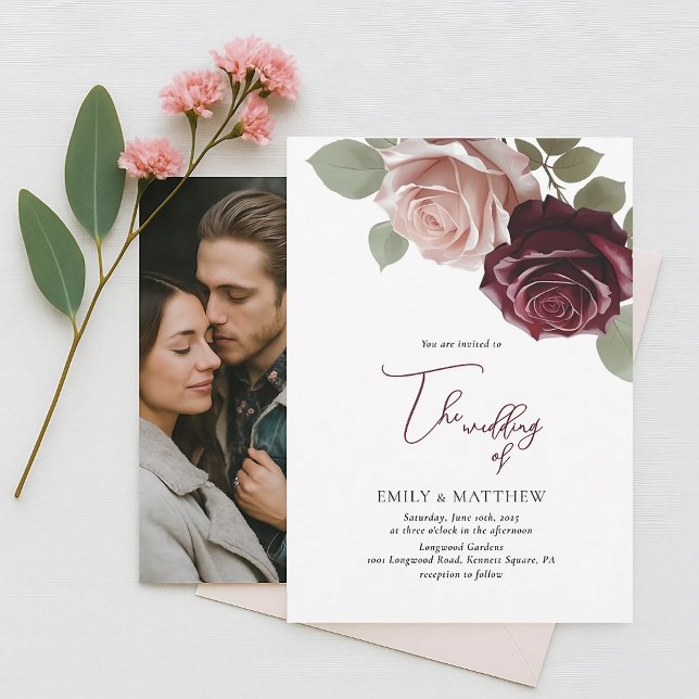 Elegant Burgundy Rose Floral Wedding Invitation (Creator Uploaded)