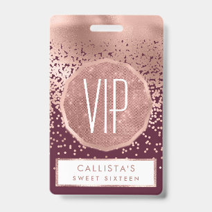 Elegant Burgundy Rose Gold Polka Dot Gradient ID Badge