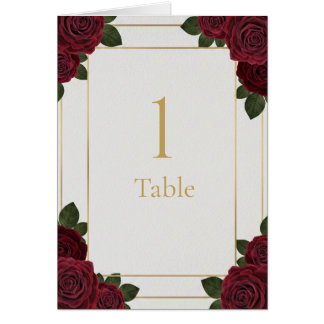 Elegant Burgundy Rose Gold Table Number Card