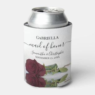 Elegant Burgundy Rose Maid of Honour Wedding Can Cooler