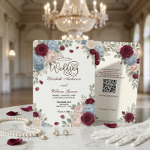 Elegant Burgundy Rose Modern QR Code Wedding
