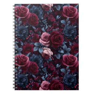 Elegant Burgundy Rose Navy Floral Pattern Notebook