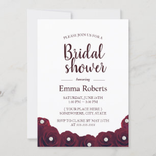 Elegant Burgundy Rose & Pearl Floral Bridal Shower Invitation
